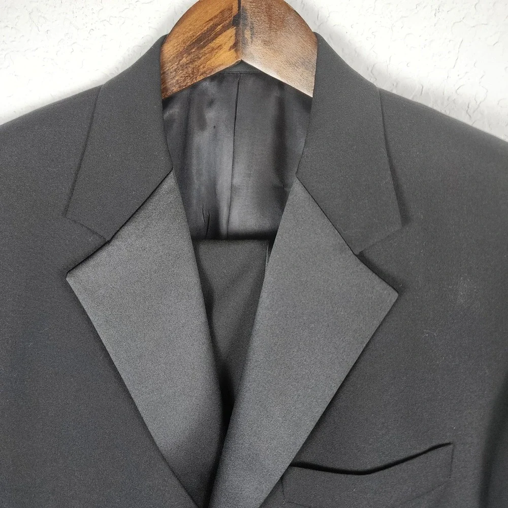 Tallia Uomo Mens Tuxedo Suit 40R 32W Black‎ Worsted Wool Formal Wedding Occasion